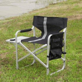 Padded Foldable Lightweight Oversized Outdoor Chair With Side Table And Storage Bag (Option: Blackgrey1)